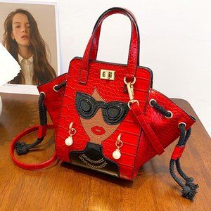 Women's Red Swag Vintage Style Crocodile Pattern Square Handbag Size Small